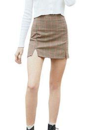 John Galt Skirt Sz XS Plaid Mini Preppy High Rise Dark Academia Brown Slit Cara