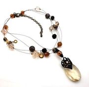 Chico’s beaded multi layer strand brown necklace tear drop faux crystal rhinesto