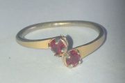 Size 5 Gold Tone Red CZ Rhinestones Dainty Retro Ring