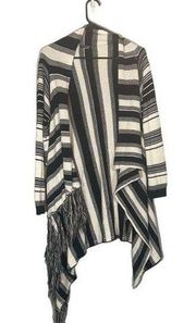 Venus Black & White Striped Opened Front Tassel Detail Knit Cardigan Women Sz XL