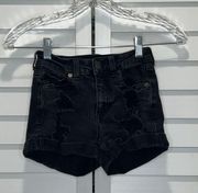 00 distressed high rise midi shorts  black shorts