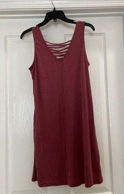 Pink Republic Sleeveless Striped Strappy Back Tank Dress Size L Burgundy