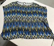 J.Jill   Wearever Collection Black Blue Yellow Abstract Print Short Sleeve Top