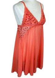 French Affair Scoop Babydoll Chemise in Coral Size XL Slip Dress Lace