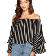 ROMEO & JULIET Striped Off The Shoulder Top Size Small