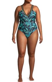 NWT XOXO Deep Plunge Cage Back With Sport Strap Swimsuit, Plus Size 1X New w/Tag