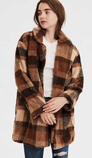 Oversized Faux Sherpa Plaid Coat