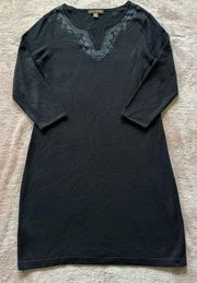 Tommy Bahama Womens Pickford Embellished Sweater Dress Black Beaded Sz Medium