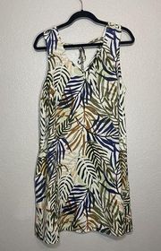 Tahari 100% Linen Sleeveless Palm Print Dress Size Large