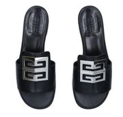 Givenchy 4G Black Leather Silver Logo Slides