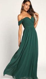 Maniju Emerald Green Cap Sleeve Sweetheart Chiffon Flowy Maxi Dress Gown Sz L