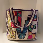 Brighton Groove II Bag Tote LOVE Canvas Colorful Zip Pocket LARGE Retro
