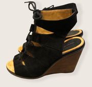 Melrose & Market Black Suede Tie Up Wedges 6.5