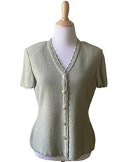 Collection Mint Green Short Sleeve Pointelle  Knit Cardigan Size 6