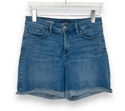 NYDJ Jenna lift tuck frayed rolled hem blue medium wash stretch denim shorts 8