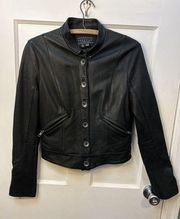 100% Leather Jacket Button Up with Pockets US Size 4