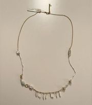 Light pale green jade and silver dangling petal tear necklace