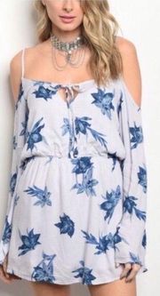 Blue Floral Cold Shoulder Mini Dress