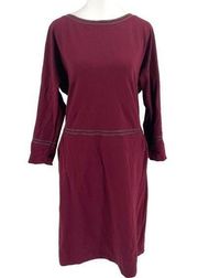 Lafayette 148 Knee Length Leather Trim Sheath Dress Burgundy Red size 8