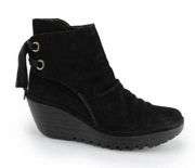 FLY LONDON YAMA Suede Lace Up Wedge Ankle Boots Black Sz 36 6=