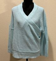 Blue Wrap V-Neck Knit Sweater