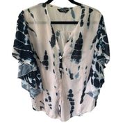 Chicme Sheer Pink Tie Dye Waterfall Sleeve Bohemian V Neck Button Down Blouse S