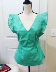 New‎ J. Crew V-Neck Peplum Top in Swiss Dot Green