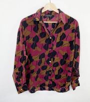 Harve Benard Pink Black Brown Printed 100% Silk Button Front Top Women's Size 6