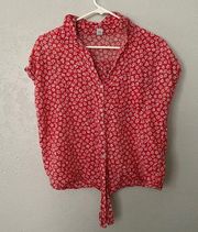 Old navy red short sleeve floral button down shirt