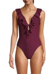 Robin Piccone Julianna Dot Ruffle Plunge One Piece Swimsuit