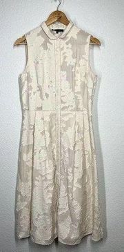 Lafayette 148 Womens 6 Textured Jacquard Aline Dress Cream Button Front Pleats