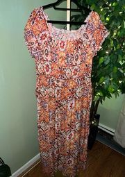 SOFT SURROUNDINGS Maxi Dress with Smocked Top and Side Slits Size Large