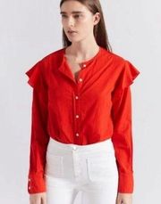 Current/Elliott The Ashley Red Ruffled Sleeve Front Tie Blouse