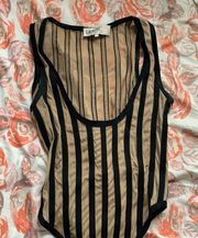 House of CB mesh bodysuit black nude stripes NEW!