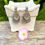 Brighton Oval Drop Silver Hammered Earrings w/Crystals. EUC!