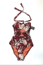 Bar III flora cut out halter onepiece swimsuit XS