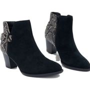 Vionic Naomi Snake Print Boots Heeled Booties Suede Black Womens 8 Heels Shoes