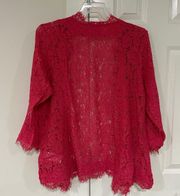 Women’s Size XL  Live Bright Rose Open Front Lace Cardigan