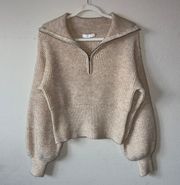 Lush tan collared ribbed knit half zip sweater 