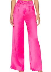 Lovers + Friends Barbie Pink Satin Wide Leg Pants XS Andie Trouser High Rise NEW