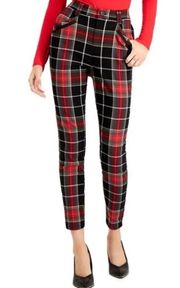 Bar Ill Red Black and White Plaid Skinny Pants with Zipper Accents Size 6