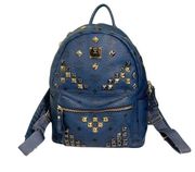 MCM Munchen Blue Leather Embellished Golden & Silver Studded Backpack