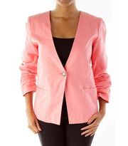 Gibson Coral Pink Ruched 3/4 Sleeved Linen Lined Blazer Size Medium