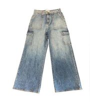 Vibrant M.I.U. Wide Fit High Rise Cargo Jeans Medium Stone Size 15 W31