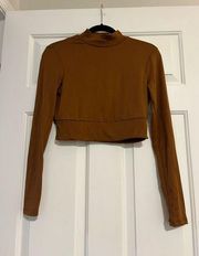 no comment Brown Long Sleeved Turtle Neck Crop Top with Back Cut Out Size M