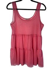 Love Squared Polka Dot Coral Mesh Sleeveless Sheer Babydoll Tank Top Small