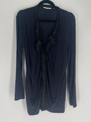 Tahari Deep V- Neck Design Knit Navy Cardigan