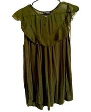 Cha Cha Vente Women's Hunter Green Round Keyhole Neck Ruffle Front Blouse Top