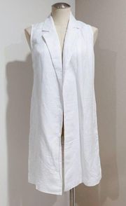 J Jill Women's White Open Front Linen Blend Duster Jacket Vest Longline Size XSP