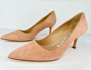 MANOLO BLAHNIK BB 70mm Pink Suede Leather Stiletto Heel Pumps Size EU 35.5